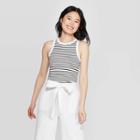Women's Striped Regular Fit Round Neck Tank Top - A New Day White/black