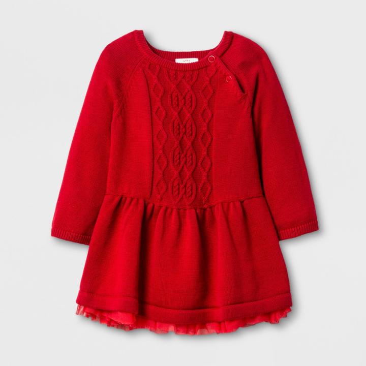 Baby Girls' Dress With Sweater Set - Cat & Jack Red Velvet