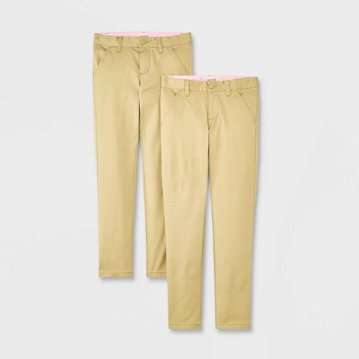 Girls' 2pk Skinny Slim Fit Uniform Chino Pants - Cat & Jack Khaki