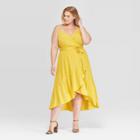 Women's Plus Size Sleeveless V-neck Ruffle Wrap Dress - Ava & Viv Yellow