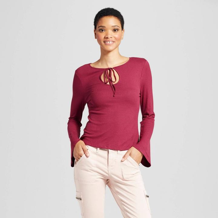 Women's Knit Keyhole Bell Sleeve Long Sleeve T-shirt - Mossimo Supply Co. Burgundy