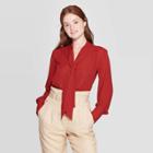 Women's Regular Fit Long Sleeve Sweetheart Neck Chiffon Blouse - A New Day Red