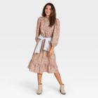 Women's Floral Print Long Sleeve Dress - Universal Thread Pink