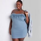 Women's Plus Size Sleeveless Feather Trim Bodycon Dress - Wild Fable