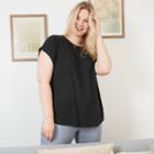 Women's Plus Size Short Sleeve Scoop Neck Linen T-shirt - Ava & Viv Black