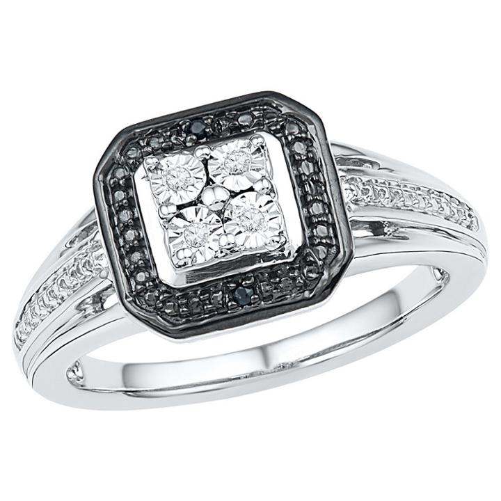 Distributed By Target Women's Black & White Diamond Accent Prong/miracle Set Fashion Ring In Sterling Silver (size