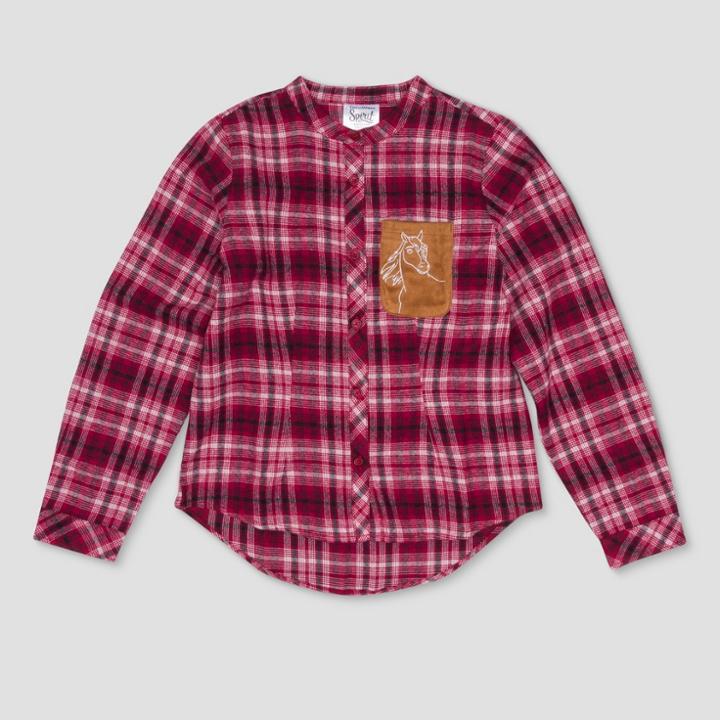 Girls' Spirit Riding Free Flannel Long Sleeve Button-down Shirt - Burgundy S,