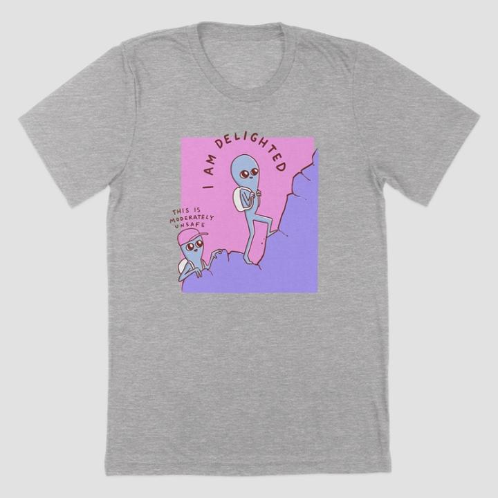 Threadless Men's Strange Planet Moderately Unsafe Climbing Short Sleeve Graphic T-shirt - Heather Gray