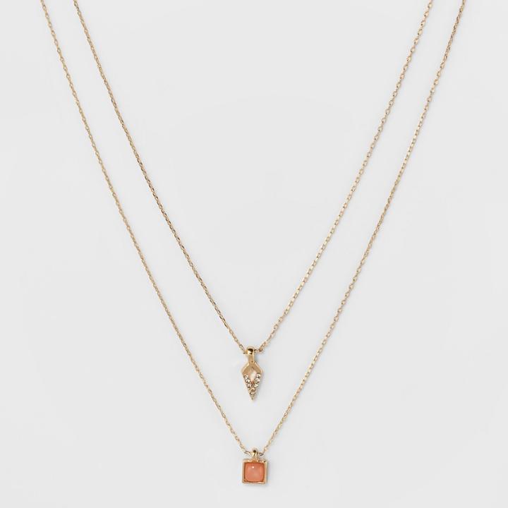 Pave & Square Stone 2 Row Short Necklace - A New Day Gold