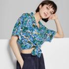 Women's Short Sleeve Button-down Tropical Camp Shirt - Wild Fable Blue