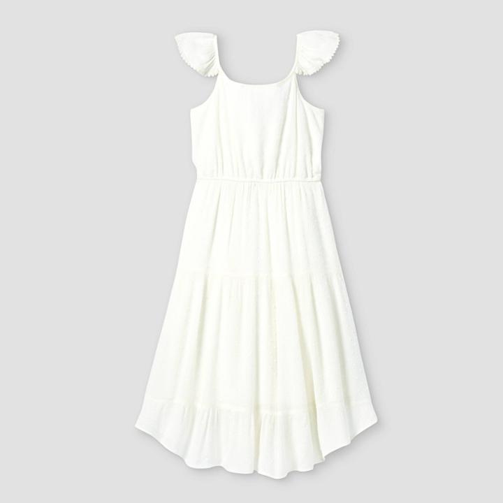 Girls' Ruffle Sleeve A-line Midi Dress - Art Class White