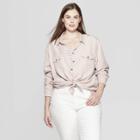 Women's Plus Size Long Sleeve Collared Soft Twill Shirt - Universal Thread Pink