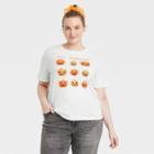 Mighty Fine Women's Plus Size Halloween Pumpkin Grid Short Sleeve Graphic T-shirt - White