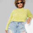 Women's Plus Size Fuzzy Crop Mock Neck Sweater - Wild Fable Citrus Yellow