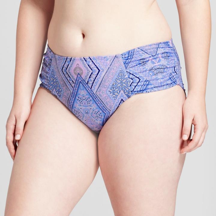 Women's Plus Size Printed Hipster Bikini Bottoms - Xhilaration Purple