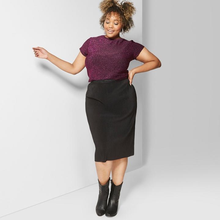 Women's Short Sleeve Shine Knit Top - Wild Fable Pink