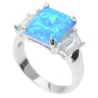 1 1/8 Ct. T.w. Journee Collection Baguette Cut Cz Simulated Opal Ring In Sterling Silver - Blue