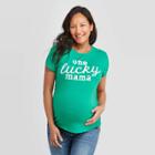 Maternity Short Sleeve One Lucky Mama Graphic T-shirt - Isabel Maternity By Ingrid & Isabel Green
