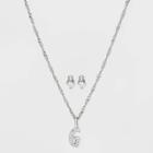 Silver Plated Cubic Zirconia 'g' Initial Earring And Pendant Necklace Set - A New Day