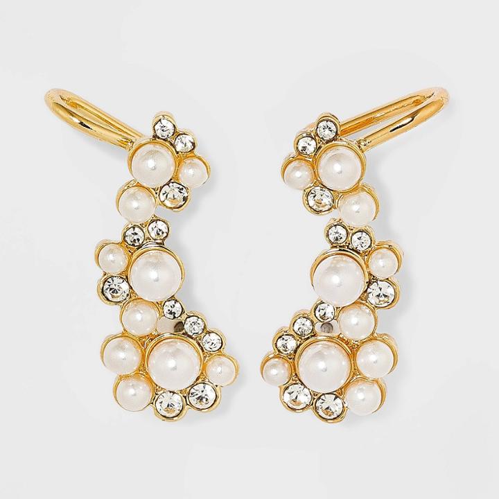 Sugarfix By Baublebar Crystal And Pearl Ear Crawlers - Gold