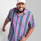 Adult Extended Size Striped Casual Fit Short Sleeve Button-down Shirt - Original Use Orchid/stripe