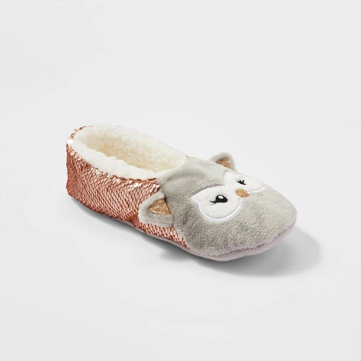 No Brand Women's Owl Flip Sequin Pull-on Slipper Socks - Pink