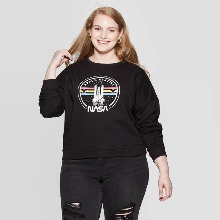 Freeze Women's Nasa Plus Size Long Sleeve Graphic Sweatshirt (juniors') - Black