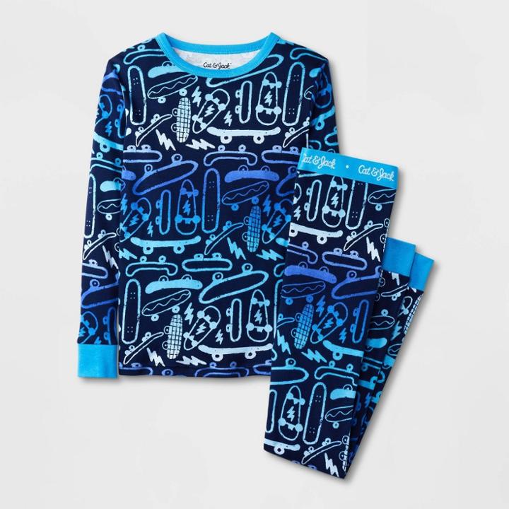 Boys' 2pc Skateboard 100% Cotton Pajama Set - Cat & Jack Blue