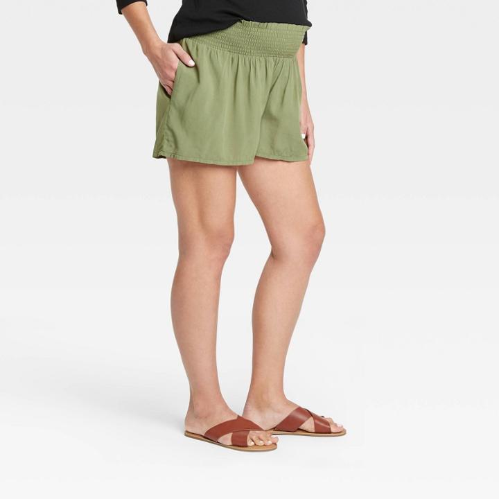 The Nines By Hatch Maternity Smocked Waistband Modal Shorts Olive Green