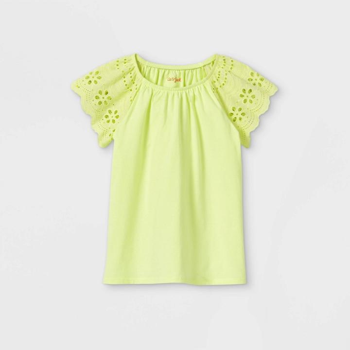 Girls' Eyelet Short Sleeve T-shirt - Cat & Jack Lemon Yellow