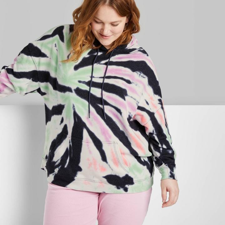 Women's Plus Size Ascot + Hart Hooded Graphic Sweatshirt - Black Tie-dye