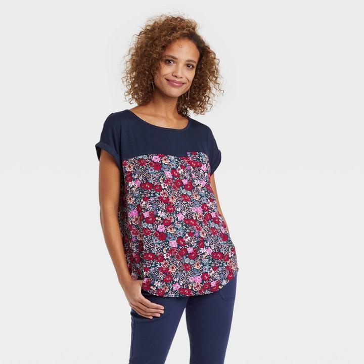 Women's Short Sleeve Pocket T-shirt - Knox Rose Navy Floral