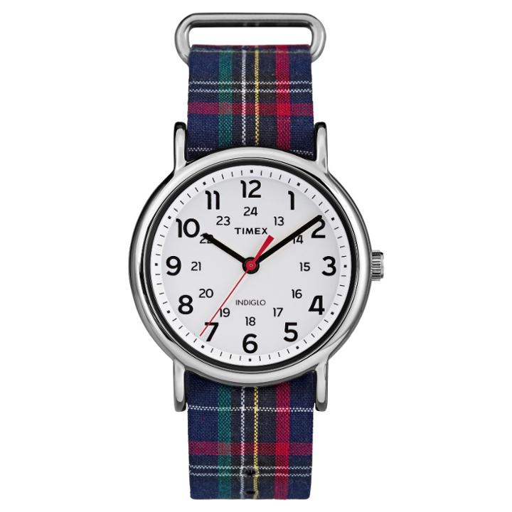Timex Weekender Slip Thru Plaid Nylon Strap Watch - Blue Tw2r10900jt, Women's,