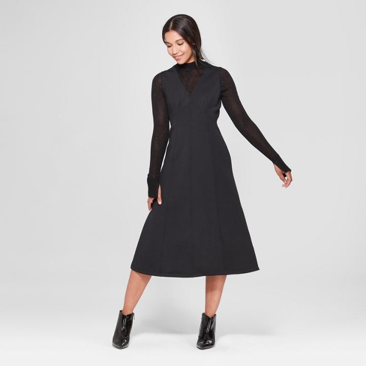 Women's Sleeveless V-neck Fit & Flare Midi Dress - Prologue Black
