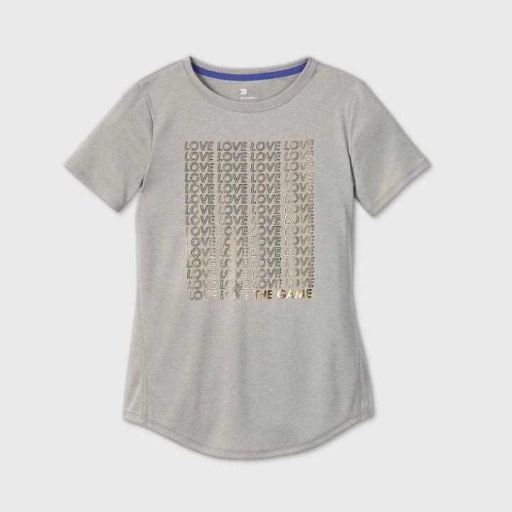 Girls' Short Sleeve 'love The Game' Graphic T-shirt - All In Motion Gray Heather