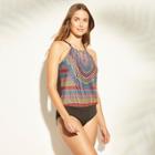 Women's High Neck Blouson One Piece Swimsuit - Clean Water Tribal Print M,