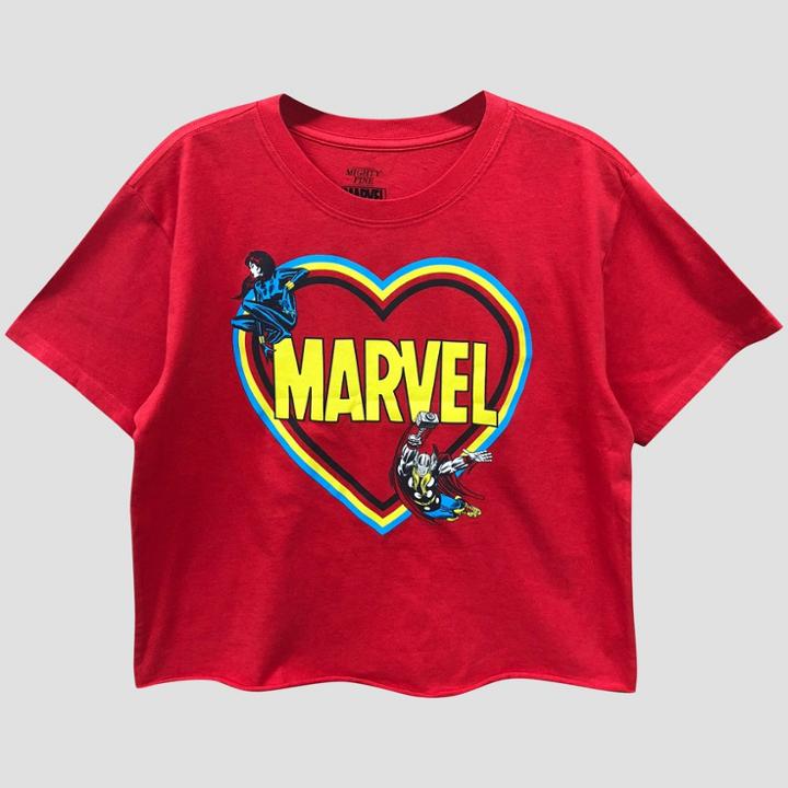 Women's Marvel Short Sleeve Avengers Heart Skimmer Graphic T-shirt (juniors') Red
