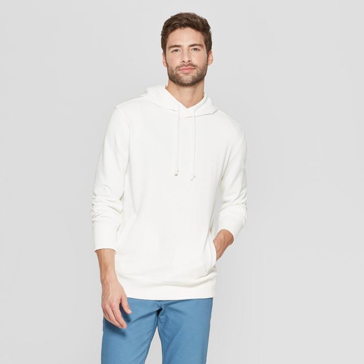 Men's Standard Fit French Terry Pull Over Hoodie - Goodfellow & Co White Feather