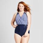 Plus Size Costa Del Sol Women's Plus 2-in-1 Floral One Piece - Navy/white