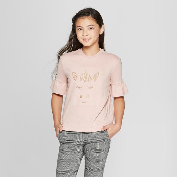 Say What? Say What Girls' Unicorn Ruffle Short Sleeve T-shirt - Purple