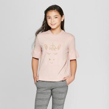 Say What? Say What Girls' Unicorn Ruffle Short Sleeve T-shirt - Purple