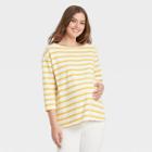 The Nines By Hatch Maternity Striped 3/4 Sleeve Boat Neck Drop Shoulder Top Yellow