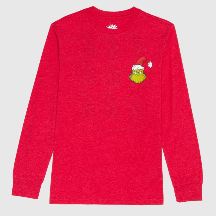 Men's Dr. Seuss The Grinch Ugly Holiday Long Sleeve T-shirt - Red