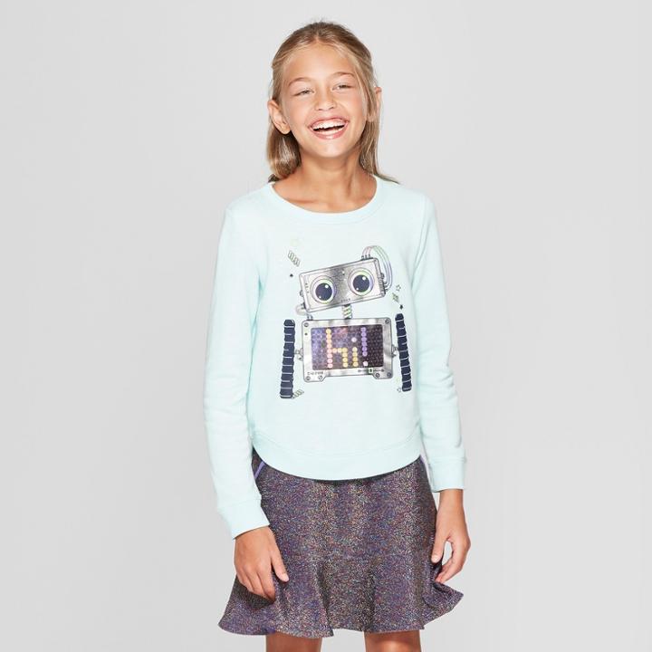 Girls' Robot Pullover - Cat & Jack Aqua