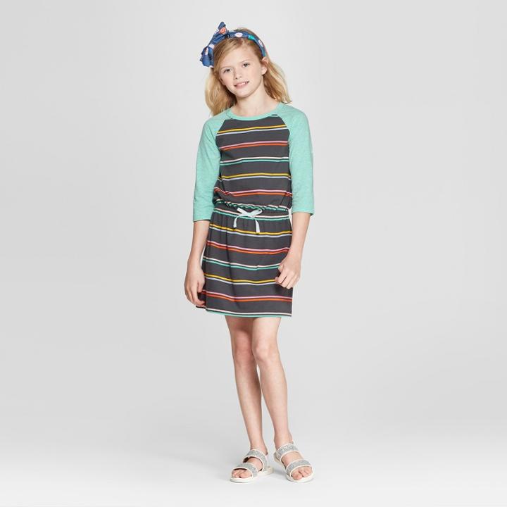 Girls' Long Sleeve Stripe Dress - Cat & Jack Xs,