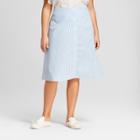 Women's Plus Size Striped Button Front A-line Skirt - A New Day Blue/white X
