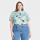 Women's Plus Size Abstract Short Sleeve Femme Flutter Blouse - Ava & Viv