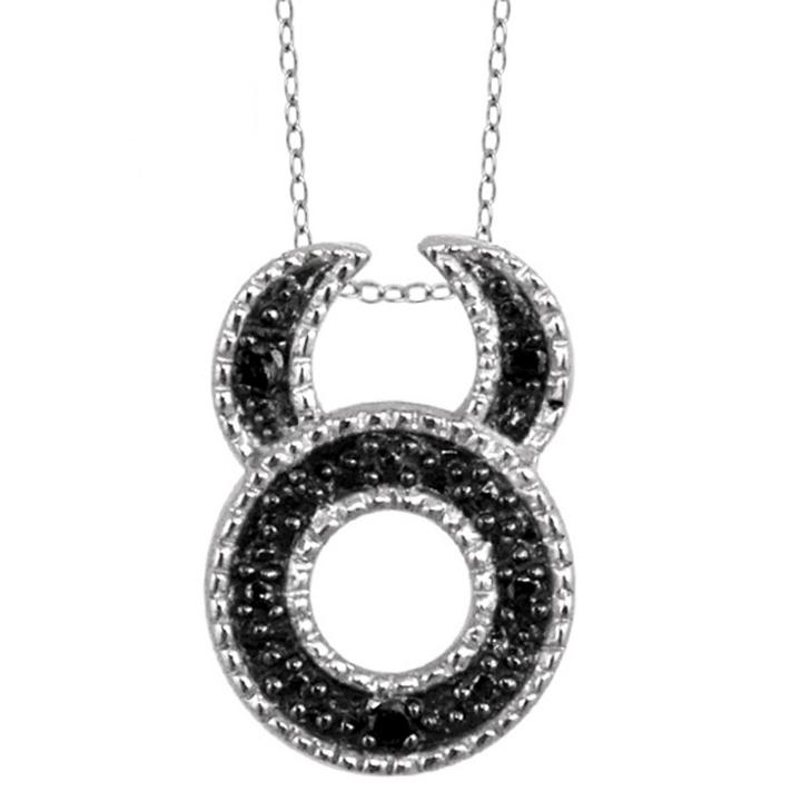 Target Women's Accent Round-cut Black Diamond Pave Set Taurus Zodiac Pendant - White
