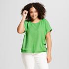 Women's Plus Size Striped Short Sleeve Tie-back Cuff T-shirt - A New Day Green