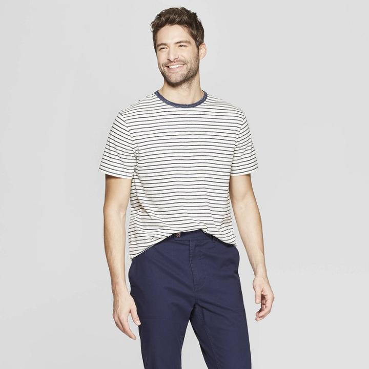 Men's Striped Standard Fit Short Sleeve Novelty T-shirt - Goodfellow & Co White